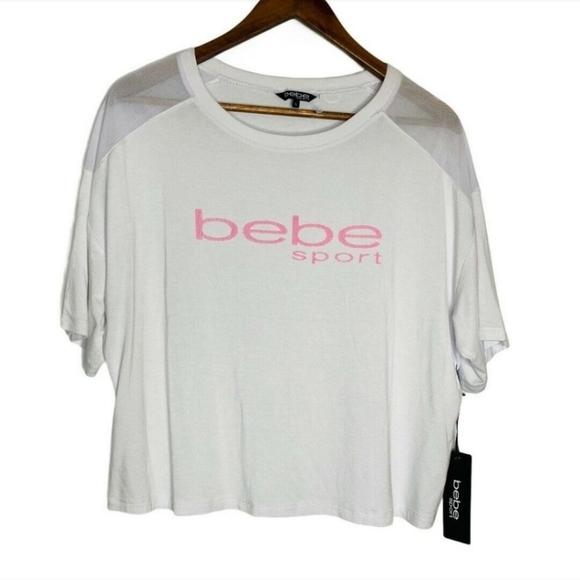 Bebe  logo white boxy athletic tee Euc - Picture 1 of 6